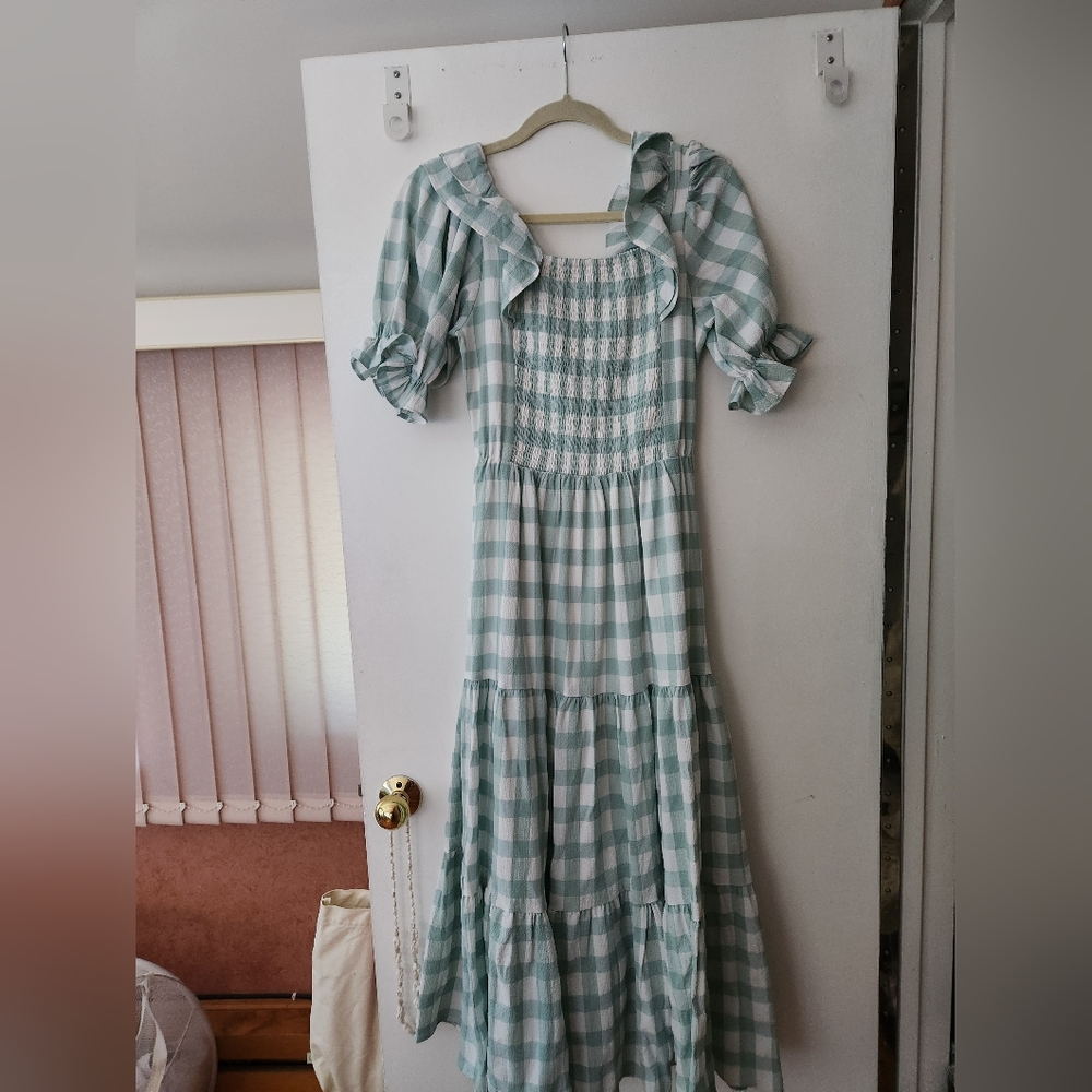 Ivycityco Green Gingham Dress